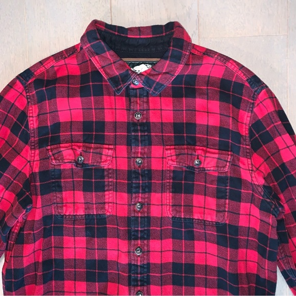 Roots Red & Black Plaid Button Down Flannel Shirt - Picture 3 of 7